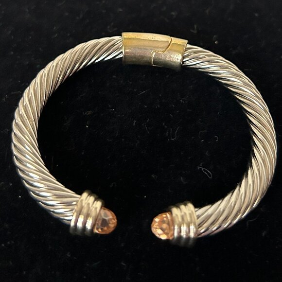 Chunky Silver & Gold Tone Twisted Cuff Bracelet - Picture 1 of 6